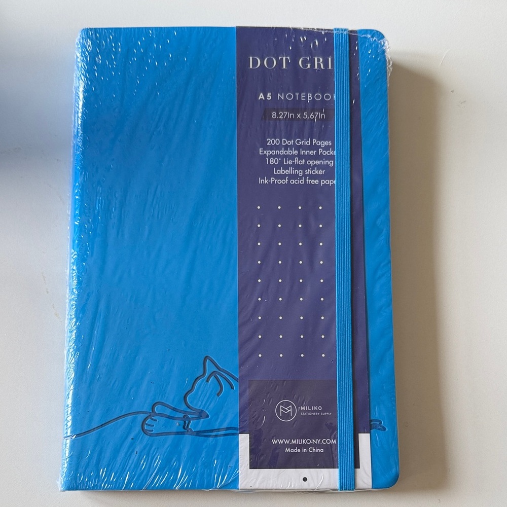 Bright Blue Cat Dot Grid A5 Notebook